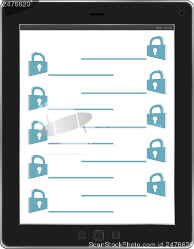 Image of Mobile Security concept. Tablet PC with Lock on a white background