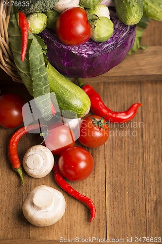 Image of Healthy Organic Vegetables on a Wooden Background