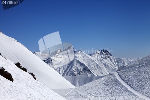 Image of Ski resort with off-piste slope at nice sun day