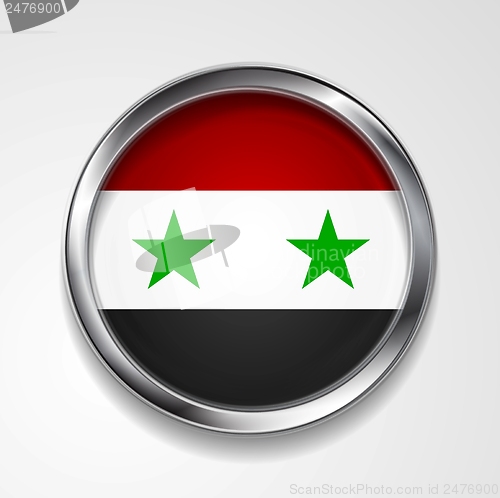 Image of Vector button with stylish metallic frame. Syrian flag