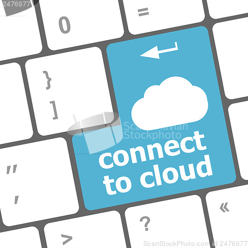 Image of connect to cloud, computer keyboard for cloud computing