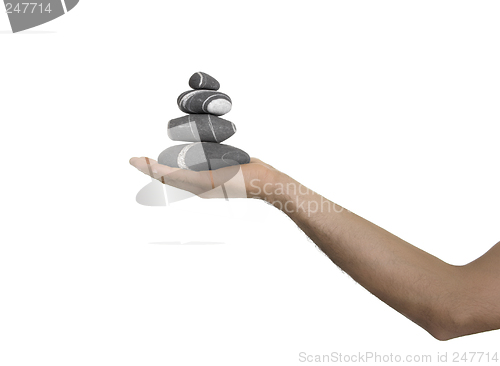Image of Balanced stones on a man Hand