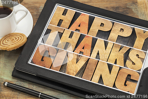 Image of Happy Thanksgiving on digital tablet