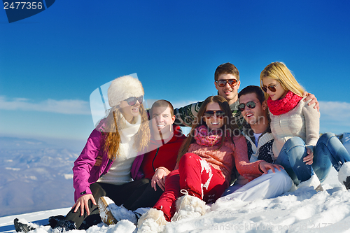 Image of winter fun with young people group