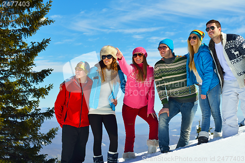 Image of winter fun with young people group