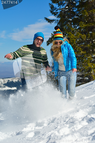 Image of Young Couple In Winter  Snow Scene