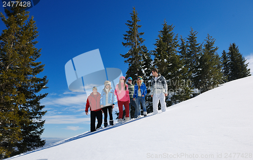 Image of winter fun with young people group