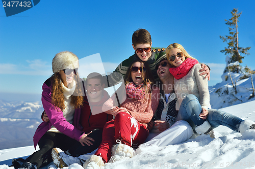 Image of winter fun with young people group