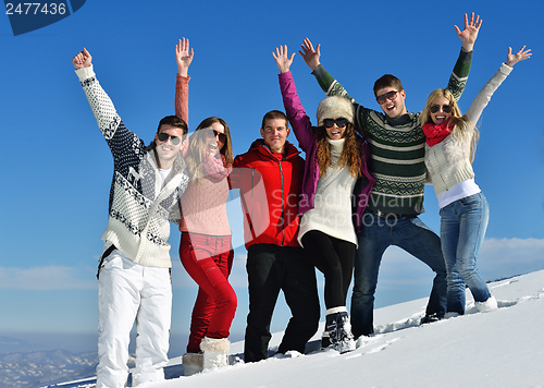 Image of winter fun with young people group
