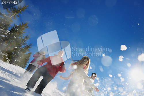 Image of winter fun with young people group
