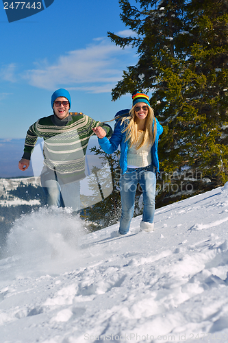 Image of Young Couple In Winter  Snow Scene