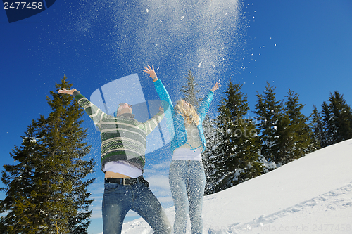 Image of Young Couple In Winter  Snow Scene