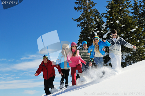Image of winter fun with young people group