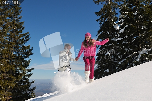 Image of Young Couple In Winter  Snow Scene