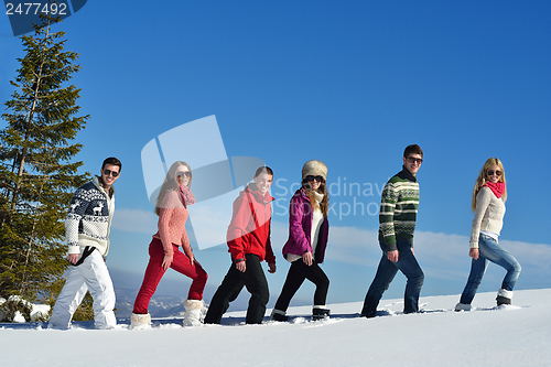 Image of winter fun with young people group