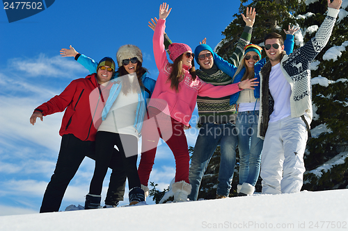 Image of winter fun with young people group