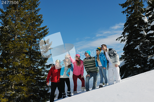 Image of winter fun with young people group