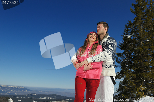 Image of Young Couple In Winter  Snow Scene