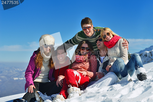 Image of winter fun with young people group