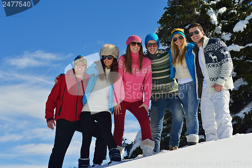 Image of winter fun with young people group