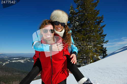 Image of Young Couple In Winter  Snow Scene