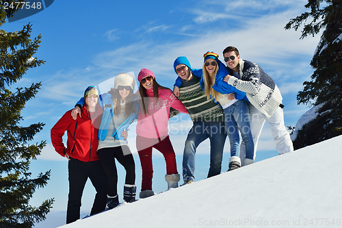 Image of winter fun with young people group