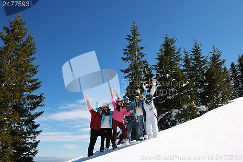 Image of winter fun with young people group