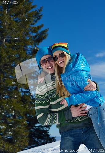 Image of Young Couple In Winter  Snow Scene