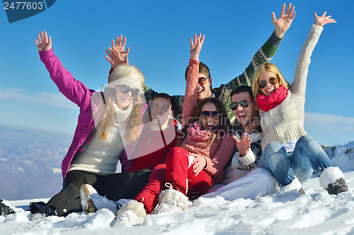 Image of winter fun with young people group