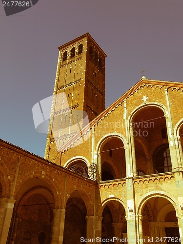 Image of Retro looking Sant Ambrogio church, Milan