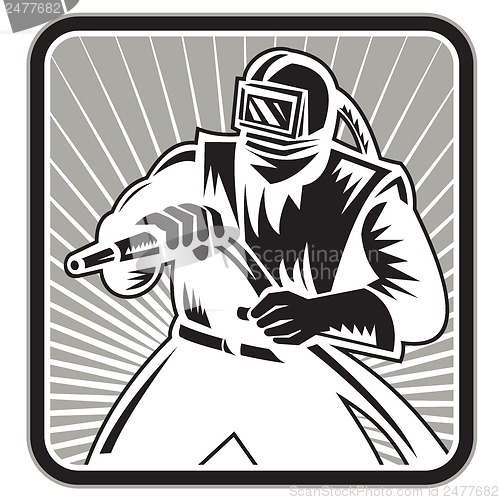 Image of Sandblaster Sand Blaster Woodcut Retro