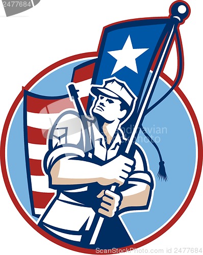 Image of American Patriot Serviceman Soldier Flag Retro