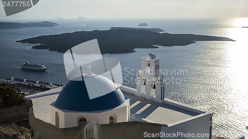 Image of Sunset in Santorini church (Firostefani)