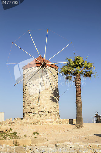 Image of Mandraki Harbour windmills ,Rhodes Island