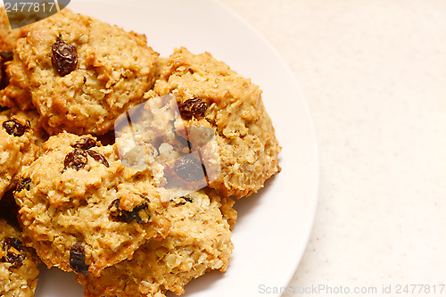 Image of Plate of delicious oatmeal raisin cookies