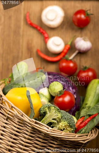 Image of Healthy Organic Vegetables on a Wooden Background