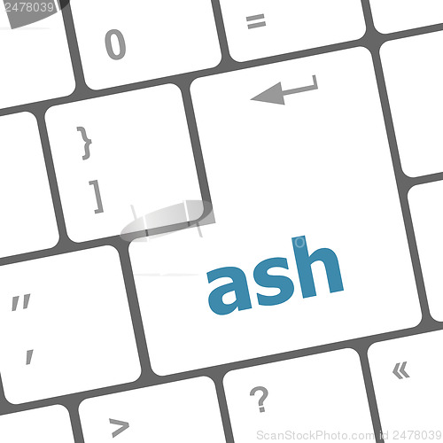 Image of ash word on keyboard key, notebook computer