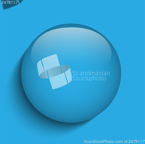 Image of Blue Glass Circle Button on Red Background