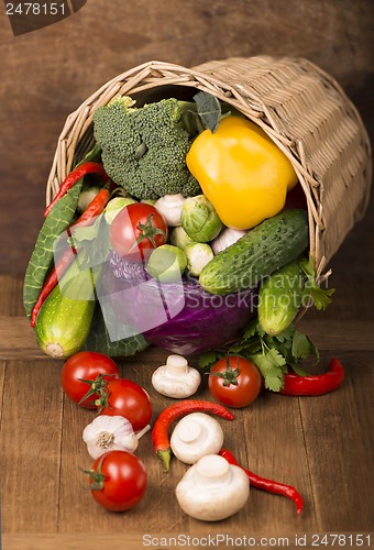 Image of Healthy Organic Vegetables on a Wooden Background