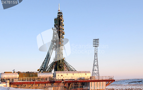 Image of Soyuz Spacecraft on Launch Pad in Baikonur