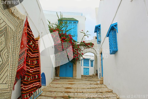 Image of A street in the town of Sidi Bou Said in Tunisia