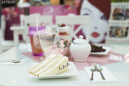 Image of Cake and a milkshake in confectionery