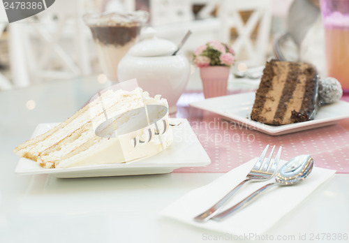 Image of White Cake and a milkshake in confectionery