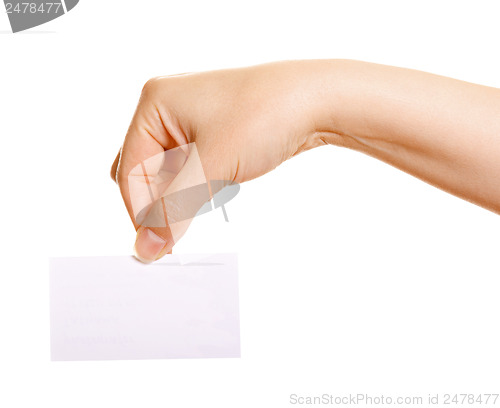 Image of Female hand holding a business card