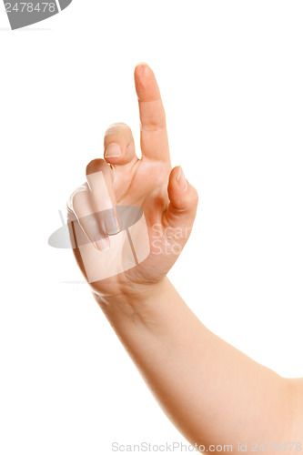 Image of Female hand pushing a button