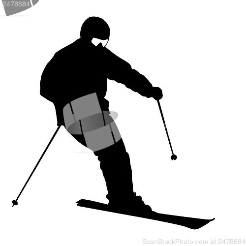 Image of Mountain skier  speeding down slope. Vector sport silhouette.