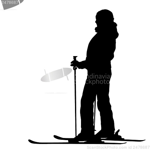 Image of Mountain skier  speeding down slope. Vector sport silhouette.