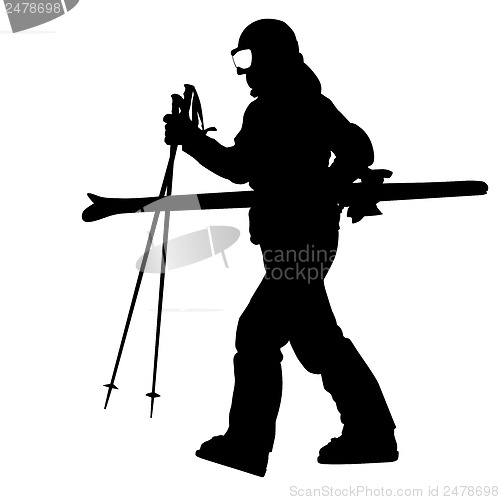 Image of Mountain skier  speeding down slope. Vector sport silhouette.