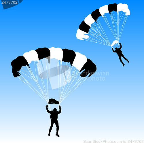 Image of Skydiver, silhouettes parachuting vector illustration