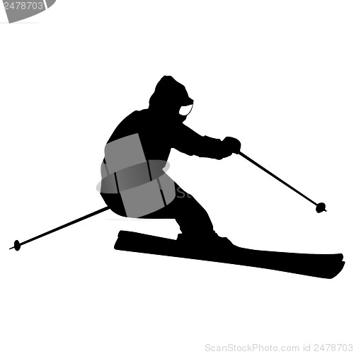 Image of Mountain skier  speeding down slope. Vector sport silhouette.